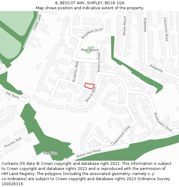 8, BESCOT WAY, SHIPLEY, BD18 1QA: Location map and indicative extent of plot