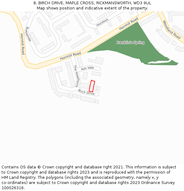 8, BIRCH DRIVE, MAPLE CROSS, RICKMANSWORTH, WD3 9UL: Location map and indicative extent of plot