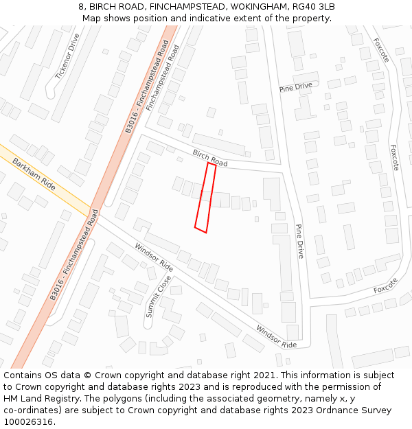 8, BIRCH ROAD, FINCHAMPSTEAD, WOKINGHAM, RG40 3LB: Location map and indicative extent of plot