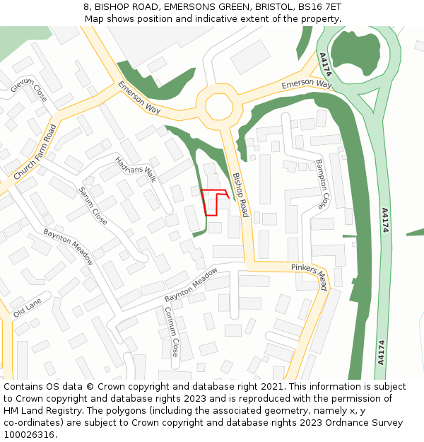 8, BISHOP ROAD, EMERSONS GREEN, BRISTOL, BS16 7ET: Location map and indicative extent of plot