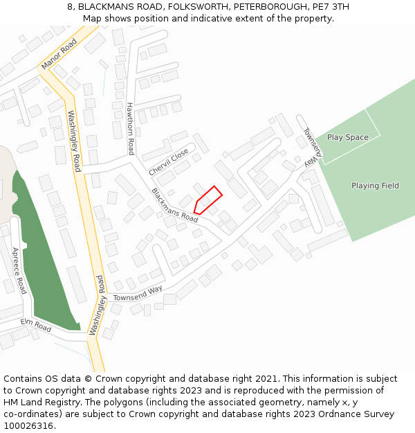 8, BLACKMANS ROAD, FOLKSWORTH, PETERBOROUGH, PE7 3TH: Location map and indicative extent of plot