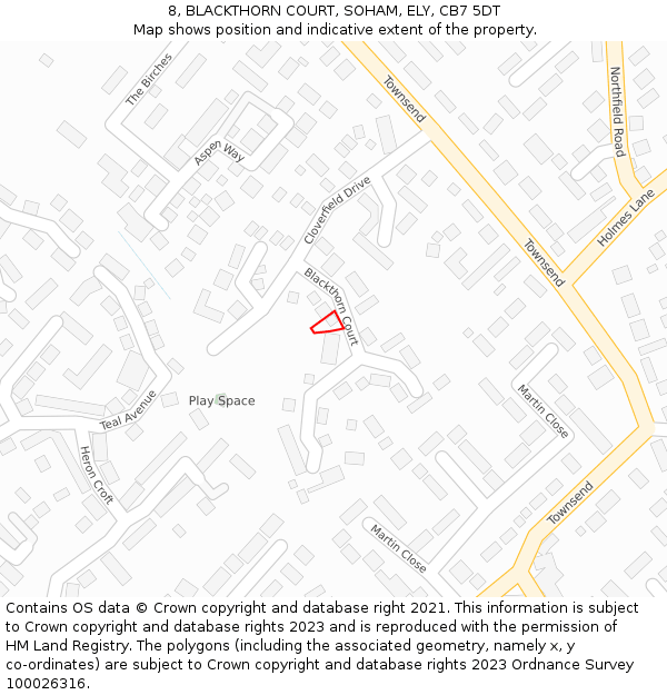 8, BLACKTHORN COURT, SOHAM, ELY, CB7 5DT: Location map and indicative extent of plot