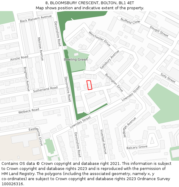 8, BLOOMSBURY CRESCENT, BOLTON, BL1 4ET: Location map and indicative extent of plot