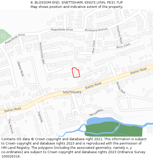 8, BLOSSOM END, SNETTISHAM, KING'S LYNN, PE31 7UP: Location map and indicative extent of plot