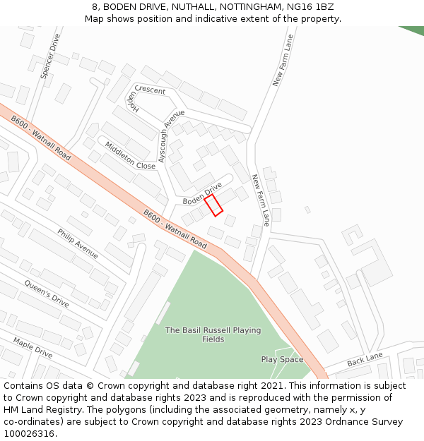 8, BODEN DRIVE, NUTHALL, NOTTINGHAM, NG16 1BZ: Location map and indicative extent of plot