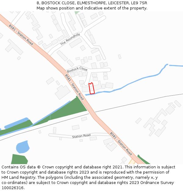 8, BOSTOCK CLOSE, ELMESTHORPE, LEICESTER, LE9 7SR: Location map and indicative extent of plot