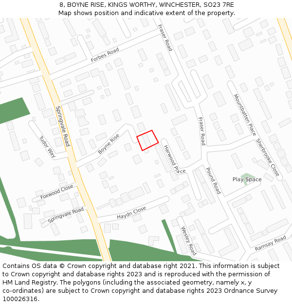 8, BOYNE RISE, KINGS WORTHY, WINCHESTER, SO23 7RE: Location map and indicative extent of plot