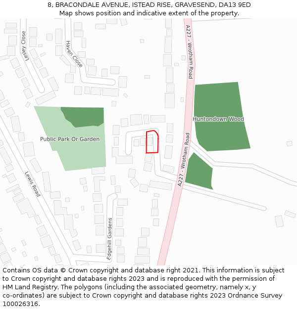 8, BRACONDALE AVENUE, ISTEAD RISE, GRAVESEND, DA13 9ED: Location map and indicative extent of plot