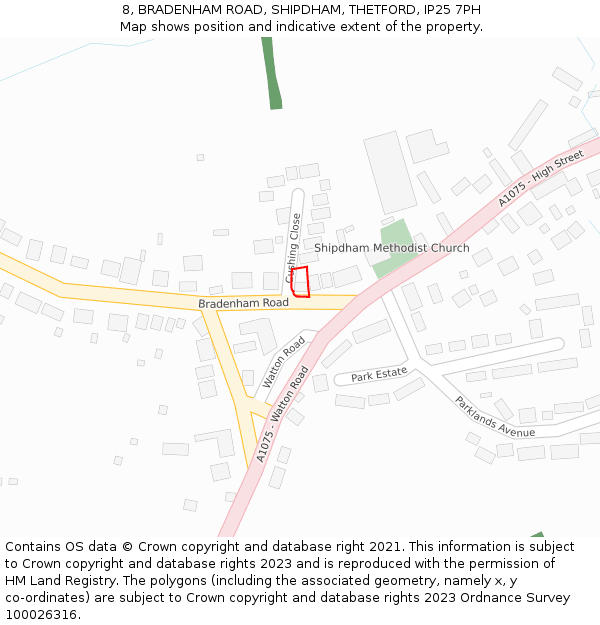 8, BRADENHAM ROAD, SHIPDHAM, THETFORD, IP25 7PH: Location map and indicative extent of plot