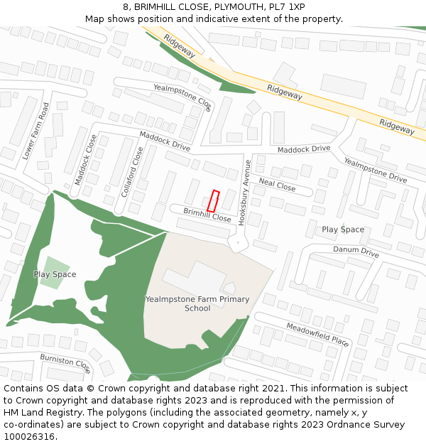 8, BRIMHILL CLOSE, PLYMOUTH, PL7 1XP: Location map and indicative extent of plot