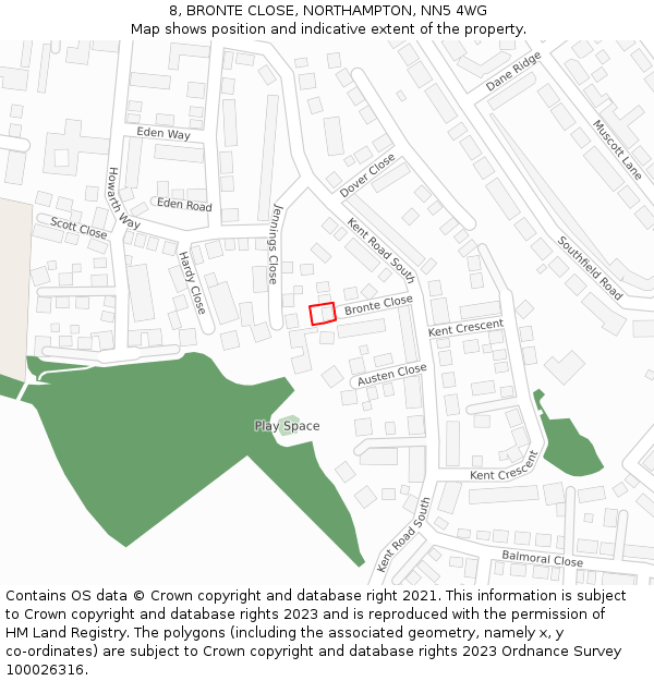 8, BRONTE CLOSE, NORTHAMPTON, NN5 4WG: Location map and indicative extent of plot