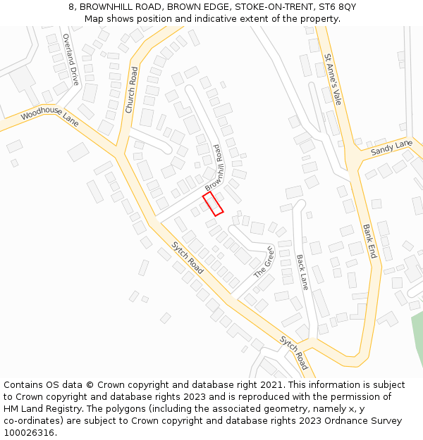 8, BROWNHILL ROAD, BROWN EDGE, STOKE-ON-TRENT, ST6 8QY: Location map and indicative extent of plot