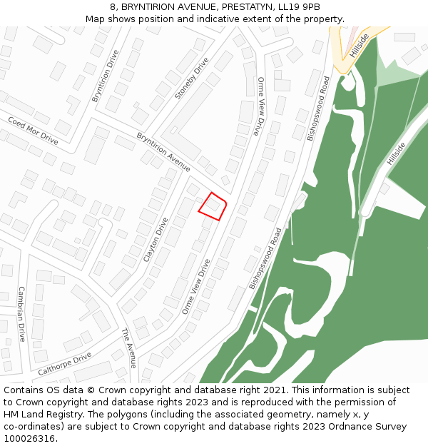 8, BRYNTIRION AVENUE, PRESTATYN, LL19 9PB: Location map and indicative extent of plot