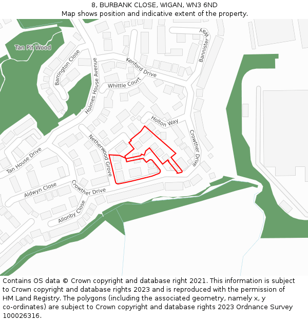 8, BURBANK CLOSE, WIGAN, WN3 6ND: Location map and indicative extent of plot