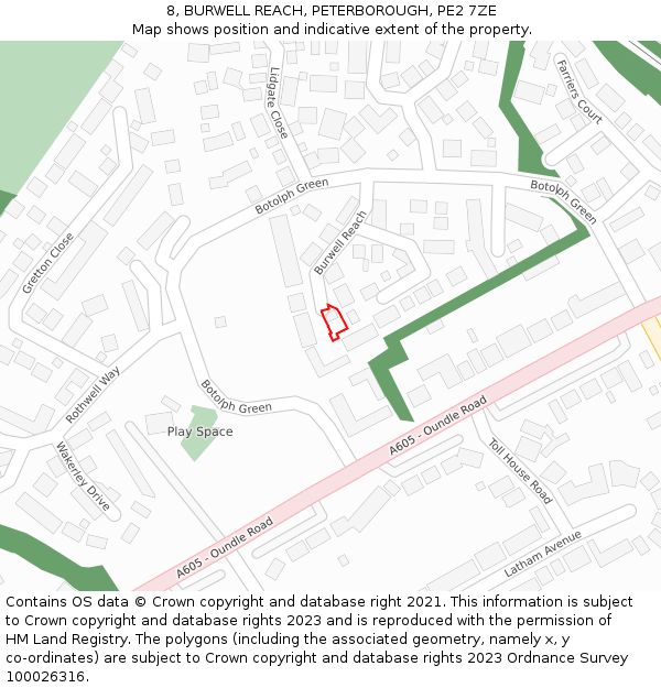 8, BURWELL REACH, PETERBOROUGH, PE2 7ZE: Location map and indicative extent of plot