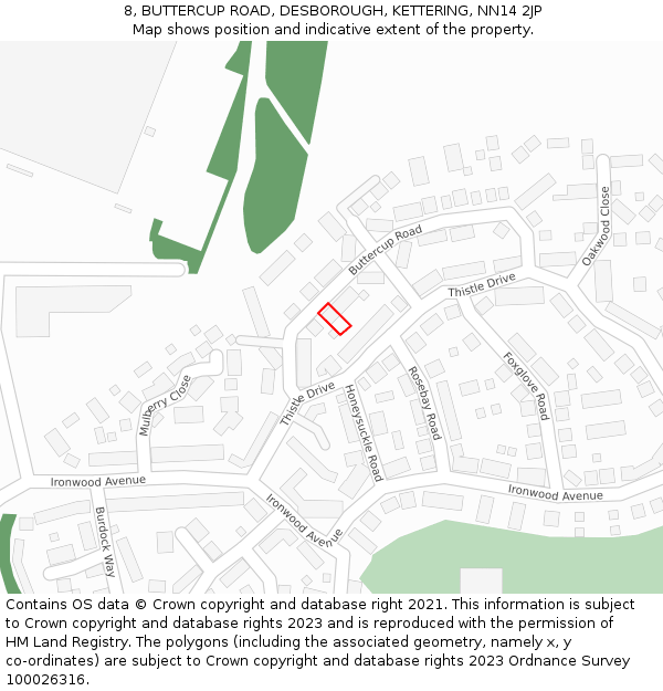 8, BUTTERCUP ROAD, DESBOROUGH, KETTERING, NN14 2JP: Location map and indicative extent of plot