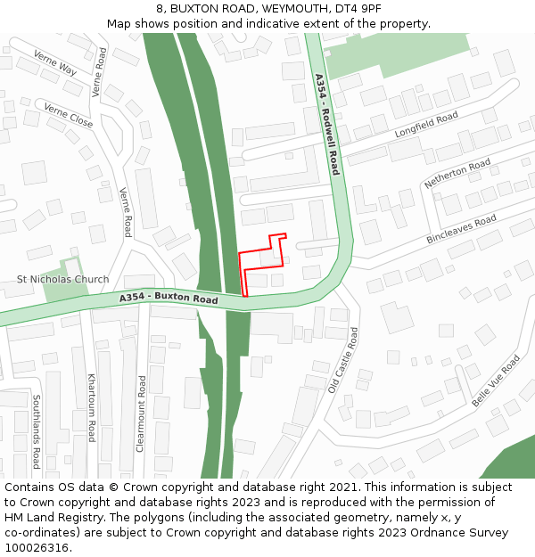 8, BUXTON ROAD, WEYMOUTH, DT4 9PF: Location map and indicative extent of plot