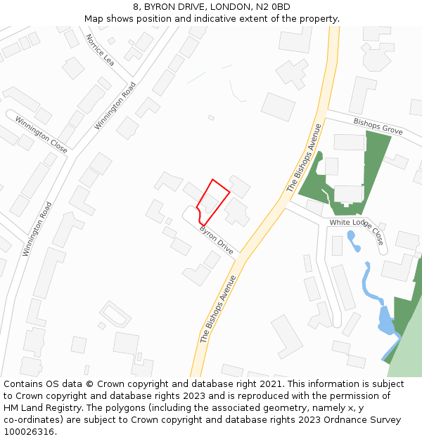 8, BYRON DRIVE, LONDON, N2 0BD: Location map and indicative extent of plot