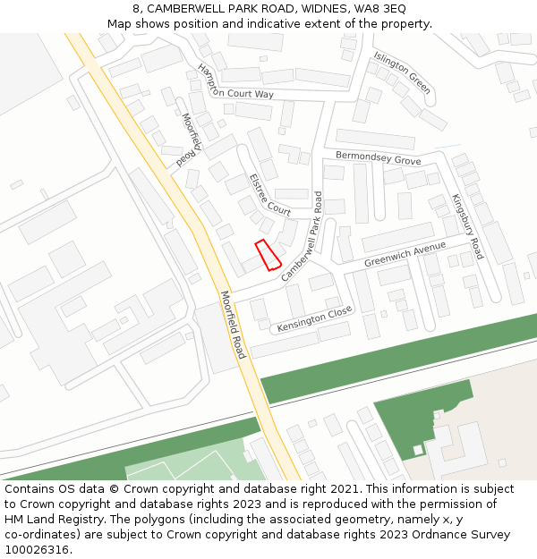 8, CAMBERWELL PARK ROAD, WIDNES, WA8 3EQ: Location map and indicative extent of plot