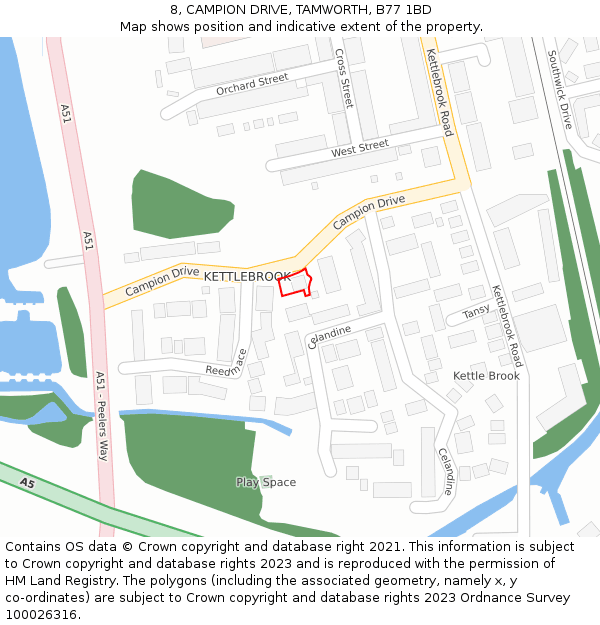 8, CAMPION DRIVE, TAMWORTH, B77 1BD: Location map and indicative extent of plot