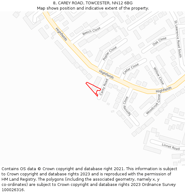 8, CAREY ROAD, TOWCESTER, NN12 6BG: Location map and indicative extent of plot