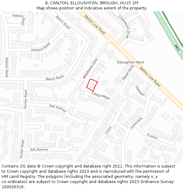 8, CARLTON, ELLOUGHTON, BROUGH, HU15 1FF: Location map and indicative extent of plot