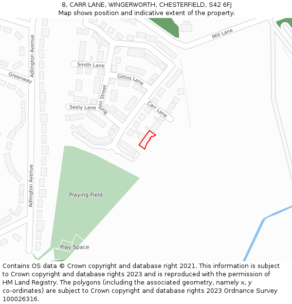 8, CARR LANE, WINGERWORTH, CHESTERFIELD, S42 6FJ: Location map and indicative extent of plot