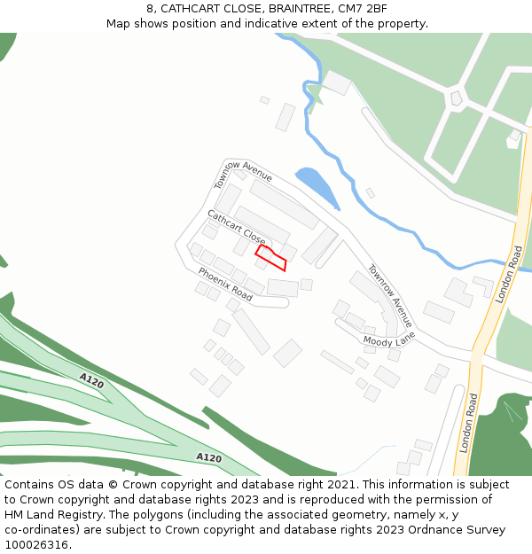 8, CATHCART CLOSE, BRAINTREE, CM7 2BF: Location map and indicative extent of plot