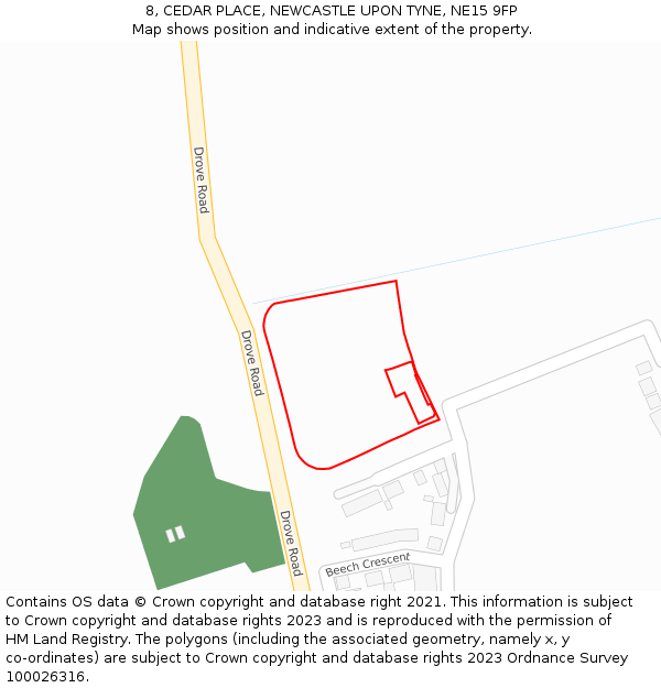 8, CEDAR PLACE, NEWCASTLE UPON TYNE, NE15 9FP: Location map and indicative extent of plot