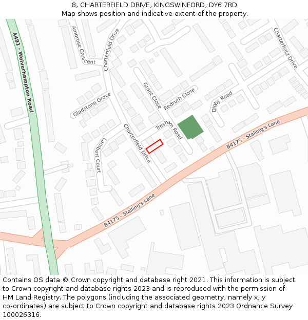 8, CHARTERFIELD DRIVE, KINGSWINFORD, DY6 7RD: Location map and indicative extent of plot