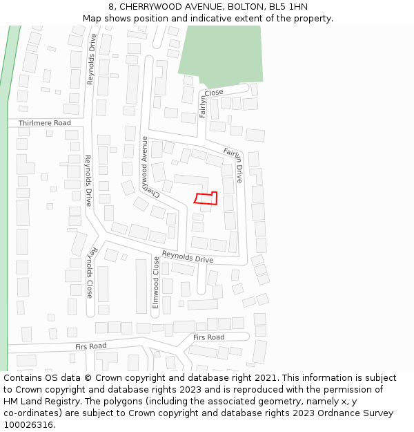 8, CHERRYWOOD AVENUE, BOLTON, BL5 1HN: Location map and indicative extent of plot