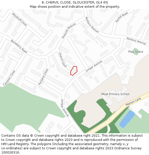 8, CHERVIL CLOSE, GLOUCESTER, GL4 6YJ: Location map and indicative extent of plot