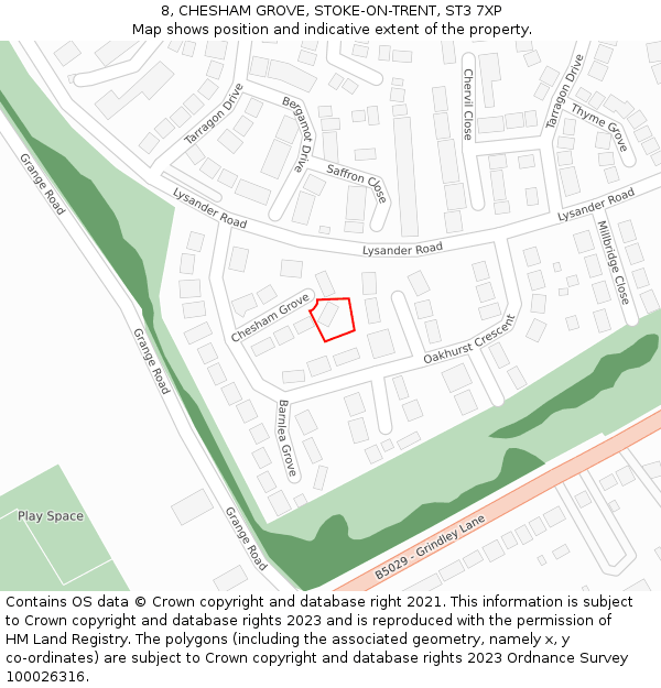 8, CHESHAM GROVE, STOKE-ON-TRENT, ST3 7XP: Location map and indicative extent of plot