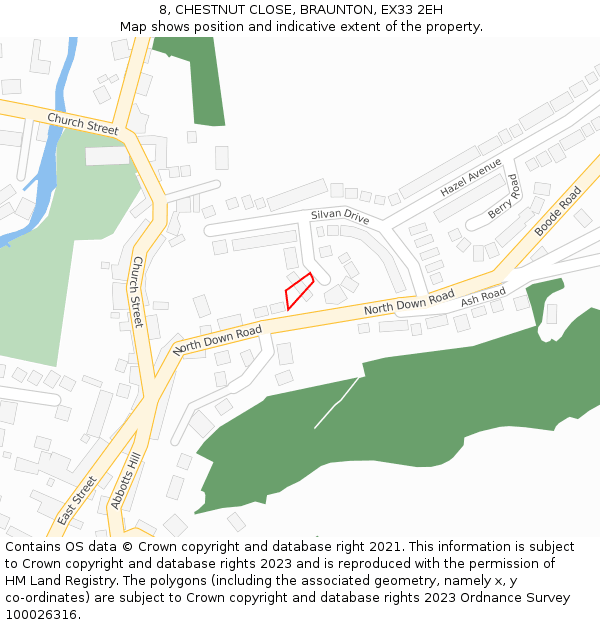 8, CHESTNUT CLOSE, BRAUNTON, EX33 2EH: Location map and indicative extent of plot