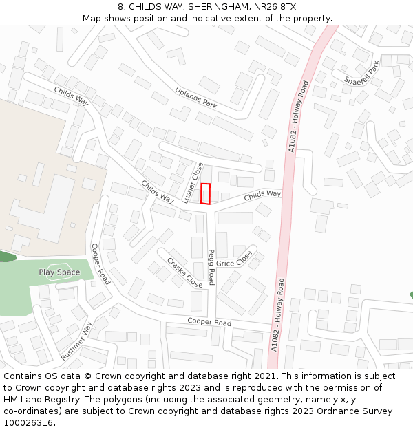 8, CHILDS WAY, SHERINGHAM, NR26 8TX: Location map and indicative extent of plot