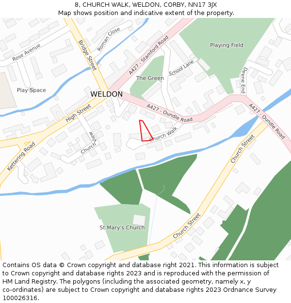 8, CHURCH WALK, WELDON, CORBY, NN17 3JX: Location map and indicative extent of plot