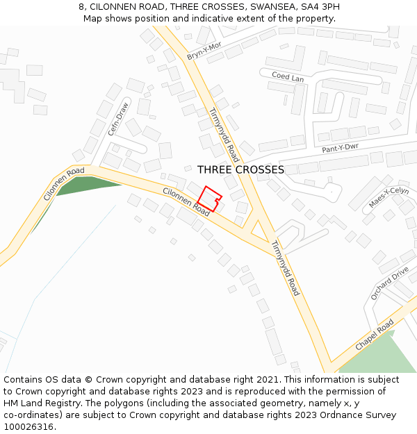 8, CILONNEN ROAD, THREE CROSSES, SWANSEA, SA4 3PH: Location map and indicative extent of plot