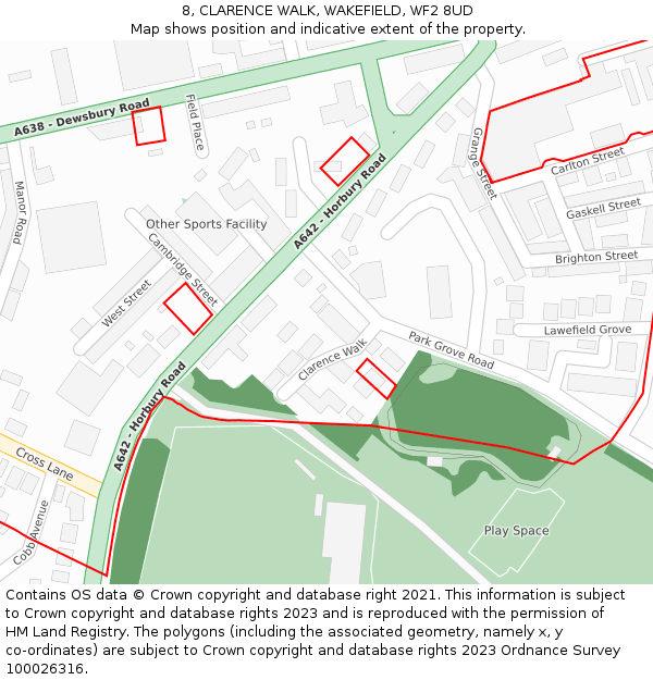 8, CLARENCE WALK, WAKEFIELD, WF2 8UD: Location map and indicative extent of plot