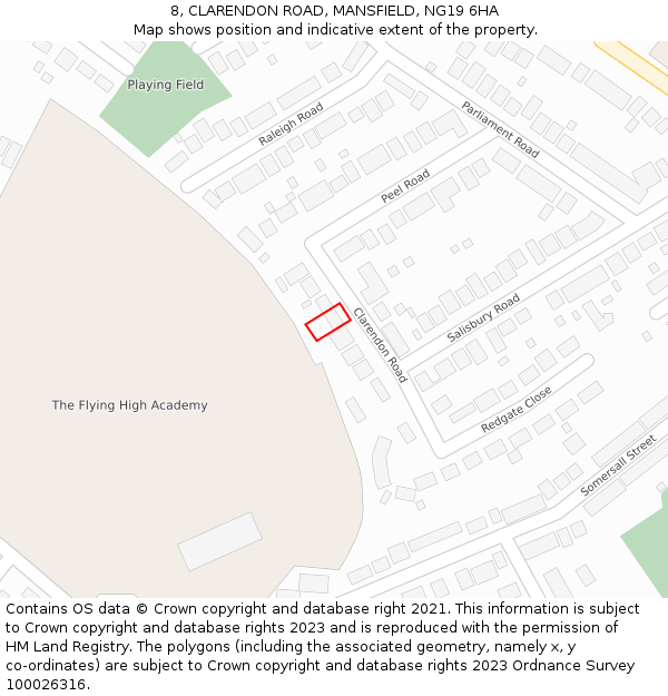 8, CLARENDON ROAD, MANSFIELD, NG19 6HA: Location map and indicative extent of plot