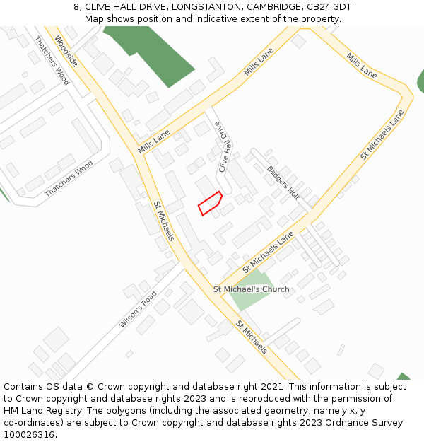 8, CLIVE HALL DRIVE, LONGSTANTON, CAMBRIDGE, CB24 3DT: Location map and indicative extent of plot