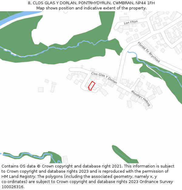 8, CLOS GLAS Y DORLAN, PONTRHYDYRUN, CWMBRAN, NP44 1FH: Location map and indicative extent of plot