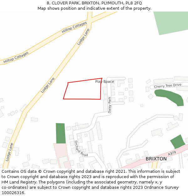 8, CLOVER PARK, BRIXTON, PLYMOUTH, PL8 2FQ: Location map and indicative extent of plot