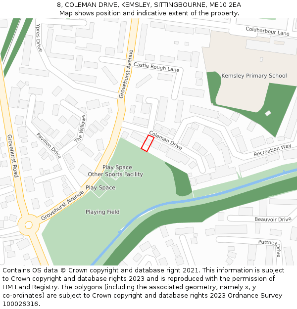 8, COLEMAN DRIVE, KEMSLEY, SITTINGBOURNE, ME10 2EA: Location map and indicative extent of plot