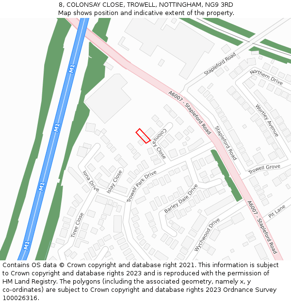 8, COLONSAY CLOSE, TROWELL, NOTTINGHAM, NG9 3RD: Location map and indicative extent of plot