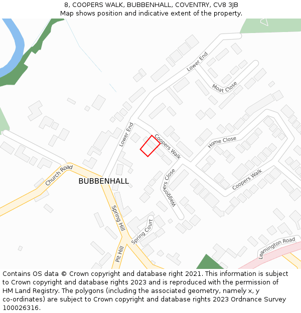 8, COOPERS WALK, BUBBENHALL, COVENTRY, CV8 3JB: Location map and indicative extent of plot