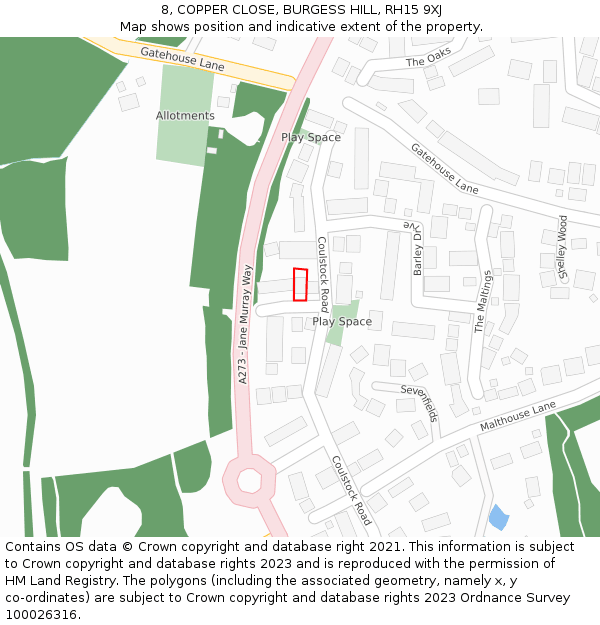 8, COPPER CLOSE, BURGESS HILL, RH15 9XJ: Location map and indicative extent of plot