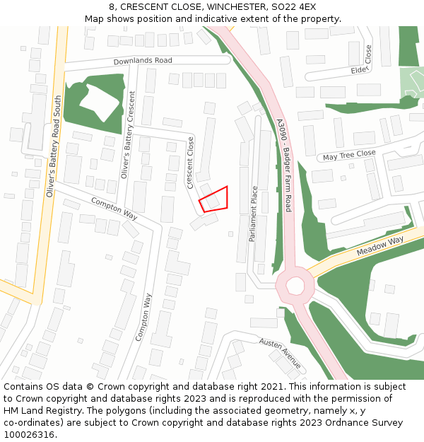 8, CRESCENT CLOSE, WINCHESTER, SO22 4EX: Location map and indicative extent of plot