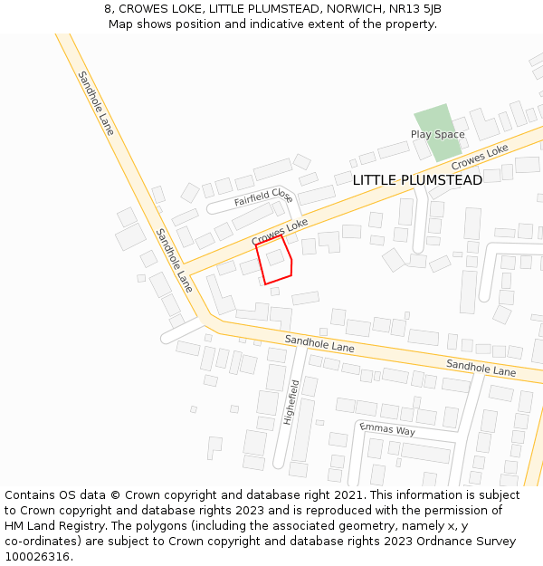 8, CROWES LOKE, LITTLE PLUMSTEAD, NORWICH, NR13 5JB: Location map and indicative extent of plot