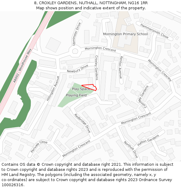 8, CROXLEY GARDENS, NUTHALL, NOTTINGHAM, NG16 1RR: Location map and indicative extent of plot