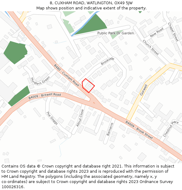 8, CUXHAM ROAD, WATLINGTON, OX49 5JW: Location map and indicative extent of plot